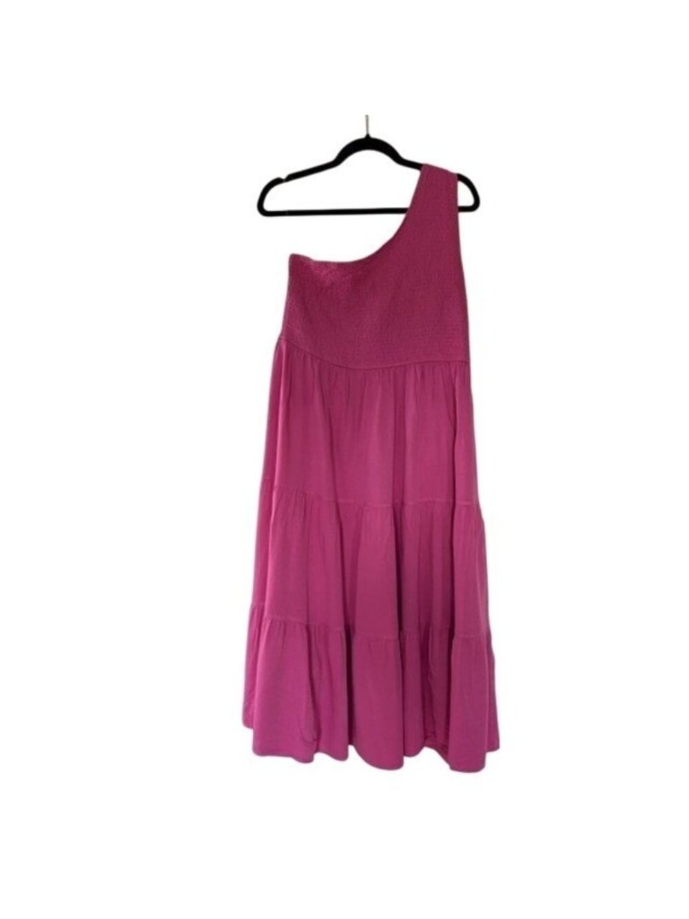 Smocked Tiered One-Shoulder Fuchsia Dress XXL Preppy Concert Coastal Y2K